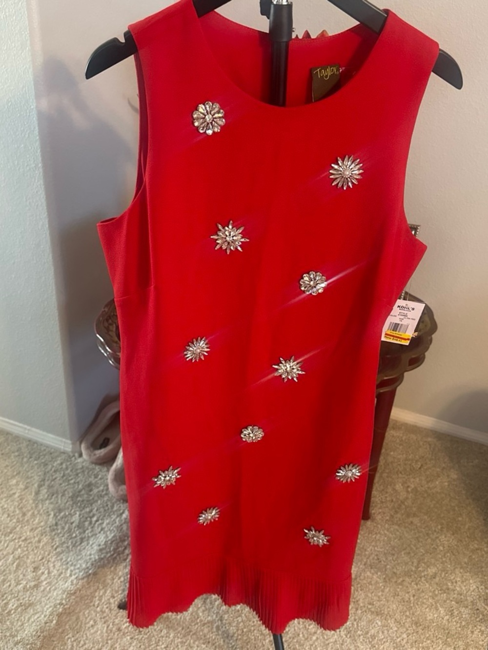 Taylor Red Jeweled Sleeveless Shift Dress